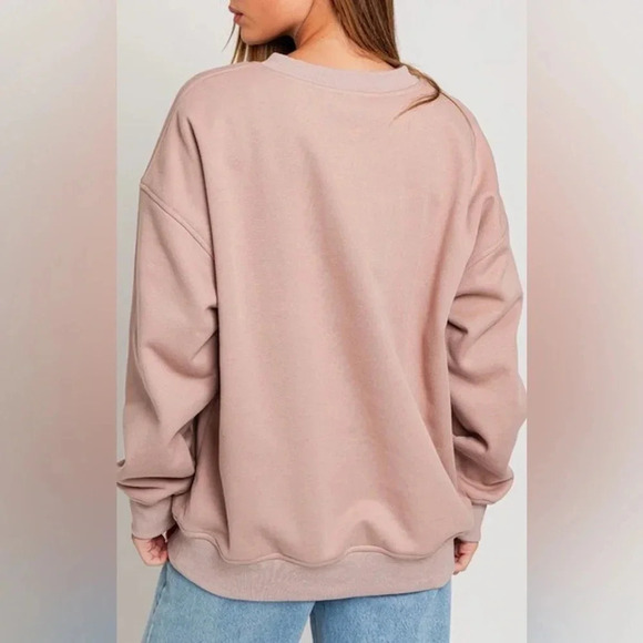 Le Lis Happy Days Only Embroidered Oversized Sweatshirt - Size S - Cocoa - NWT - Picture 3 of 11